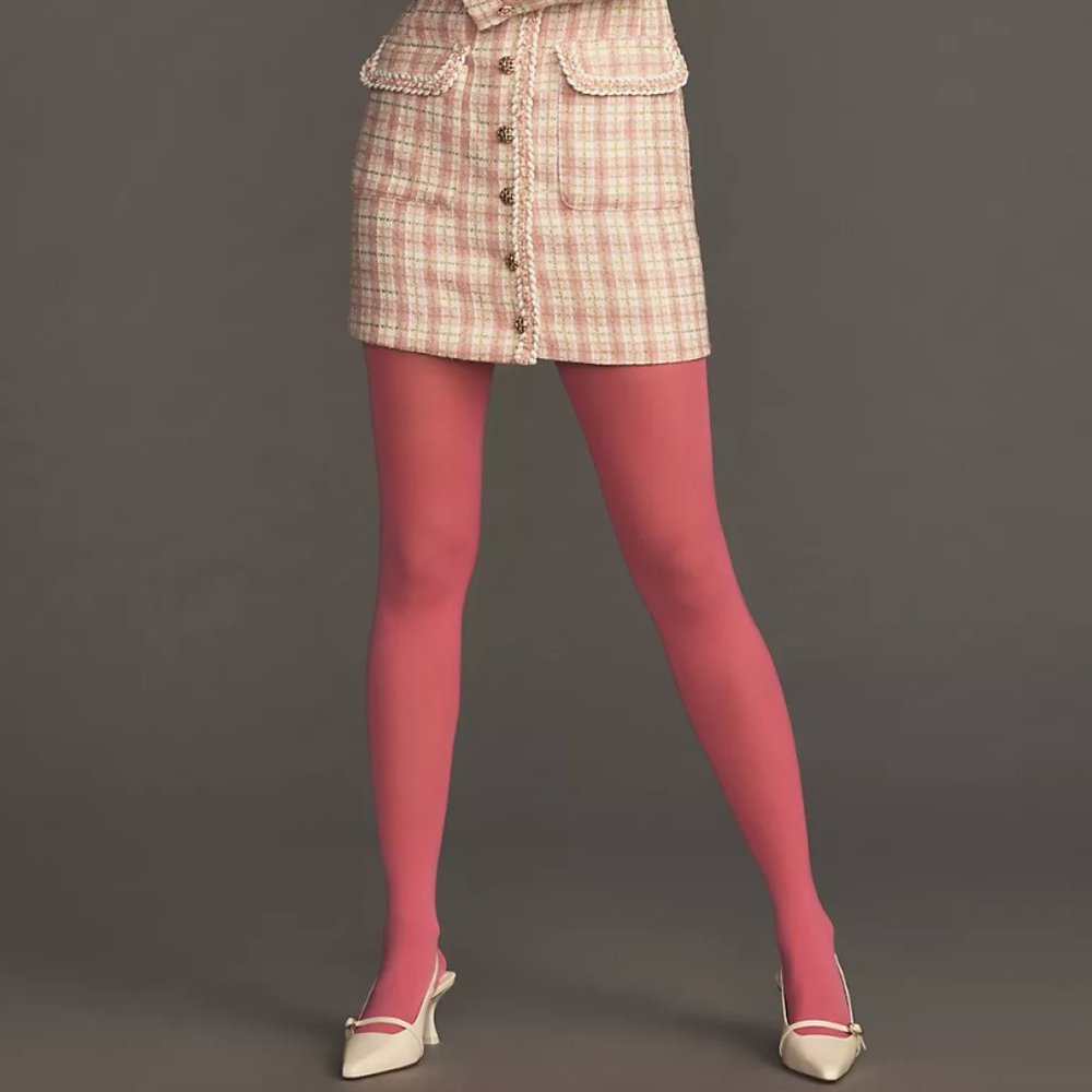 ANTHROPOLOGIE Italian Opaque Tights Pink Bright Colorful Size S L XL PLUS NEW